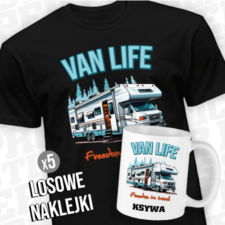 ZESTAW VAN LIFE - Koszulka + Kubek + naklejki